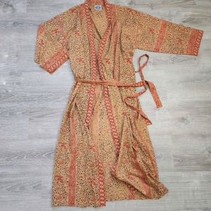 JOHN ROBSHAW Long Tie Waist Cotton Robe  Red Tan